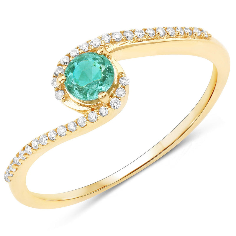 Bids.com 0.33 Carat Genuine Zambian Emerald and White Diamond 14K Yellow Gold Ring Rings White Smoke size 7.00,size 6.00,size 8.00,size 5.00,size 9.00
