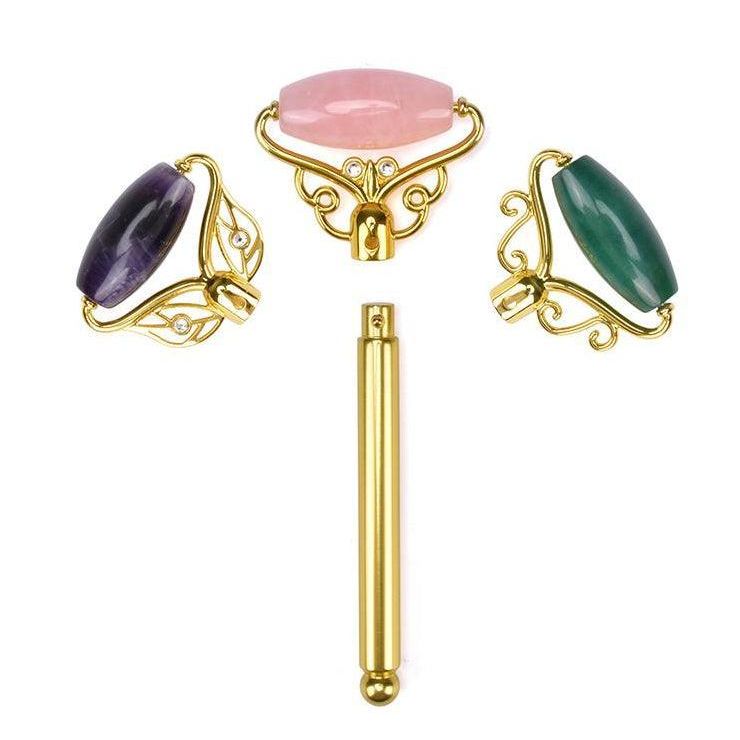 ZAQ Skin & Body Limited Edition - Magic Wand - Jade, Rose Quartz, Amethyst Facial Roller w/ Stand White Smoke
