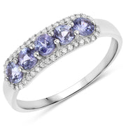 Bids.com 0.61 Carat Genuine Tanzanite and White Diamond 14K White Gold Ring Rings White Smoke size 7.00,size 5.00,size 6.00,size 8.00,size 9.00