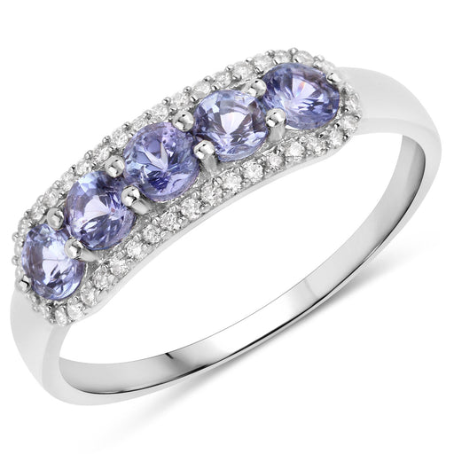 Bids.com 0.61 Carat Genuine Tanzanite and White Diamond 14K White Gold Ring Rings White Smoke size 7.00,size 5.00,size 6.00,size 8.00,size 9.00