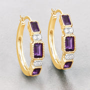 Bids.com 2.18 Carat Genuine Amethyst and White Topaz .925 Sterling Silver Earrings Earrings Light Gray