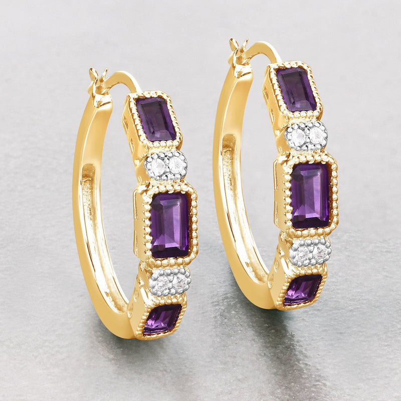 Bids.com 2.18 Carat Genuine Amethyst and White Topaz .925 Sterling Silver Earrings Earrings Light Gray