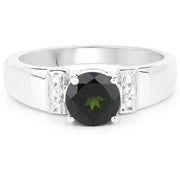 Bids.com 1.29 Carat Genuine Chrome Diopside and White Topaz .925 Sterling Silver Ring Rings White Smoke size 7.00,size 6.00,size 8.00,size 9.00