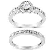 Bids.com .925 Sterling Silver 1/2 Ctw Diamond Halo and Milgrain Engagement Ring Bridal Set (I-J Color, I3 Clarity) - Ring Size 7 Rings White Smoke 7 / White.Sterling Silver,6 / White.Sterling Silver,8 / White.Sterling Silver,9 / White.Sterling Silver