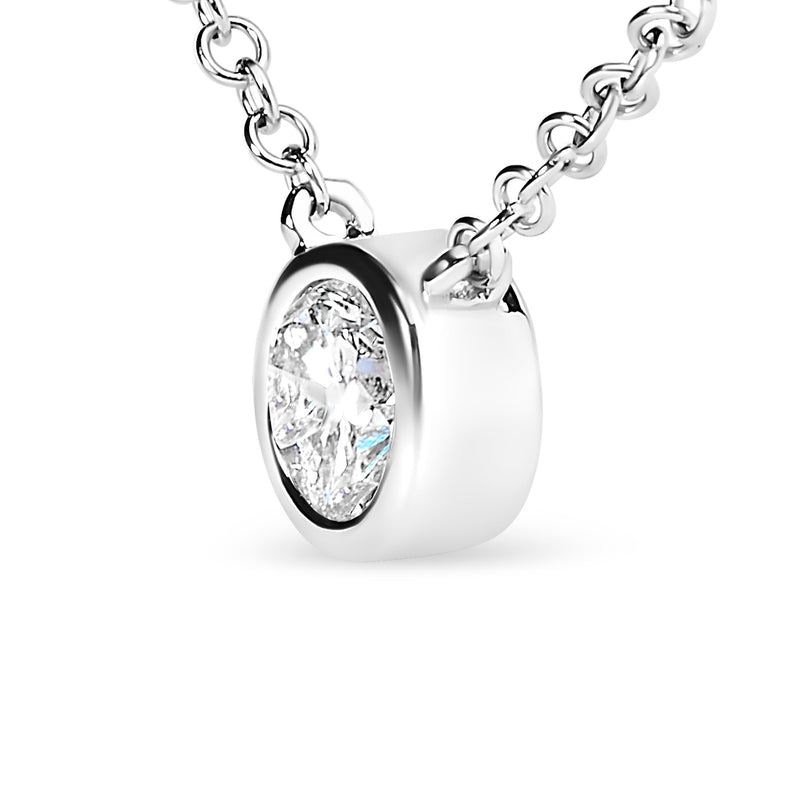 Bids.com AGS Certified 10K White Gold 1/3 Cttw Bezel Set Round Diamond Solitaire 16-18" Adjustable Pendant Necklace (I-J Color, SI1-SI2 Clarity) Necklaces White Smoke White.Gold / 18