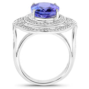 Bids.com 14K White Gold 6.83 Carat Genuine Tanzanite and White Diamond Ring Rings White Smoke size 7.00