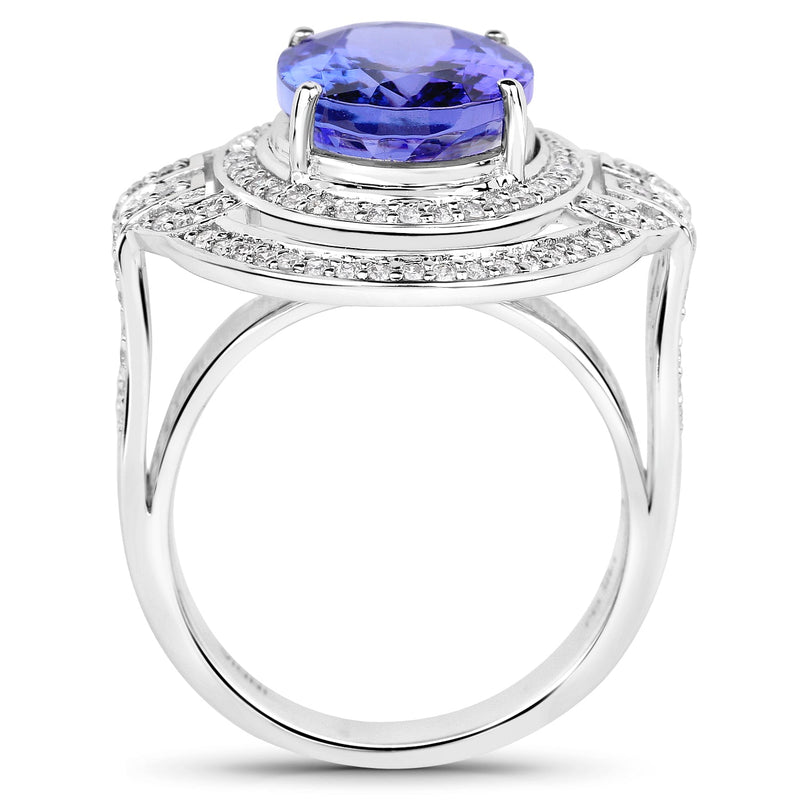 Bids.com 14K White Gold 6.83 Carat Genuine Tanzanite and White Diamond Ring Rings White Smoke size 7.00