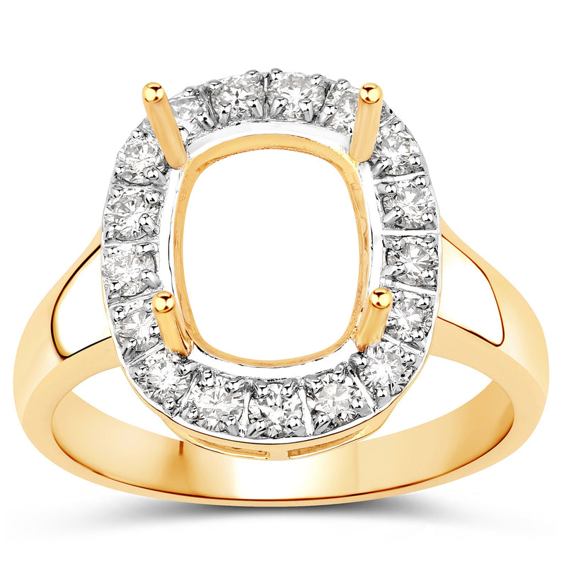Bids.com 0.51 Carat Genuine White Diamond 14K Yellow Gold Semi Mount Ring - holds 10x8mm Cushion Gemstone Rings White Smoke size 7.00,size 6.00,size 8.00