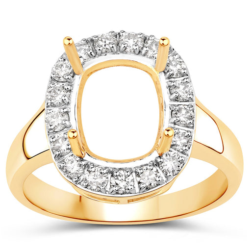 Bids.com 0.51 Carat Genuine White Diamond 14K Yellow Gold Semi Mount Ring - holds 10x8mm Cushion Gemstone Rings White Smoke size 7.00,size 6.00,size 8.00