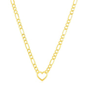 Bids.com 14k Yellow Gold Figaro Chain Necklace with Heart Necklaces White Smoke 18 / Yellow Gold