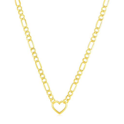 Bids.com 14k Yellow Gold Figaro Chain Necklace with Heart Necklaces White Smoke 18 / Yellow Gold