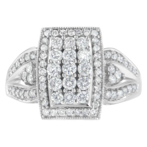 Bids.com 10K White Gold 1.0 Cttw Diamond Rectangular Cushion Shaped Cluster Halo Flared Band Cocktail Fashion Ring (H-I Color, SI2-I1 Clarity) - Size 7 Rings White Smoke 8 / White.Gold,6 / White.Gold,7 / White.Gold
