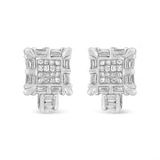 Bids.com 14K White Gold 1.0 Cttw Princess and Baguette-Cut Diamond Square Framed Huggie Hoop Omega Earrings (H-I Color, SI1-SI2 Clarity) Earrings White Smoke White.Gold / 0.94