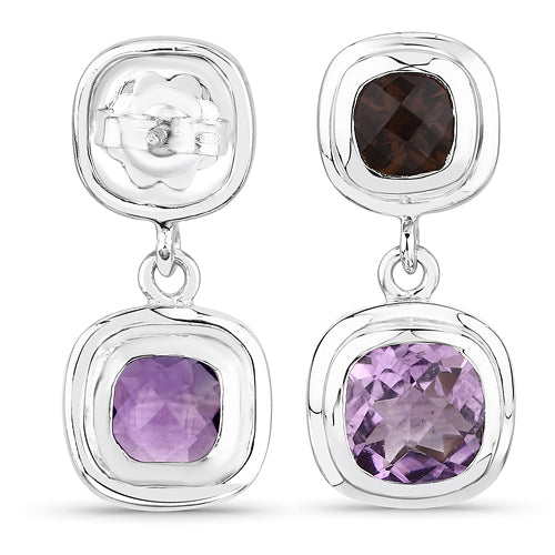 Bids.com 6.60 Carat Genuine Amethyst and Smoky Quartz .925 Sterling Silver Earrings Earrings White Smoke