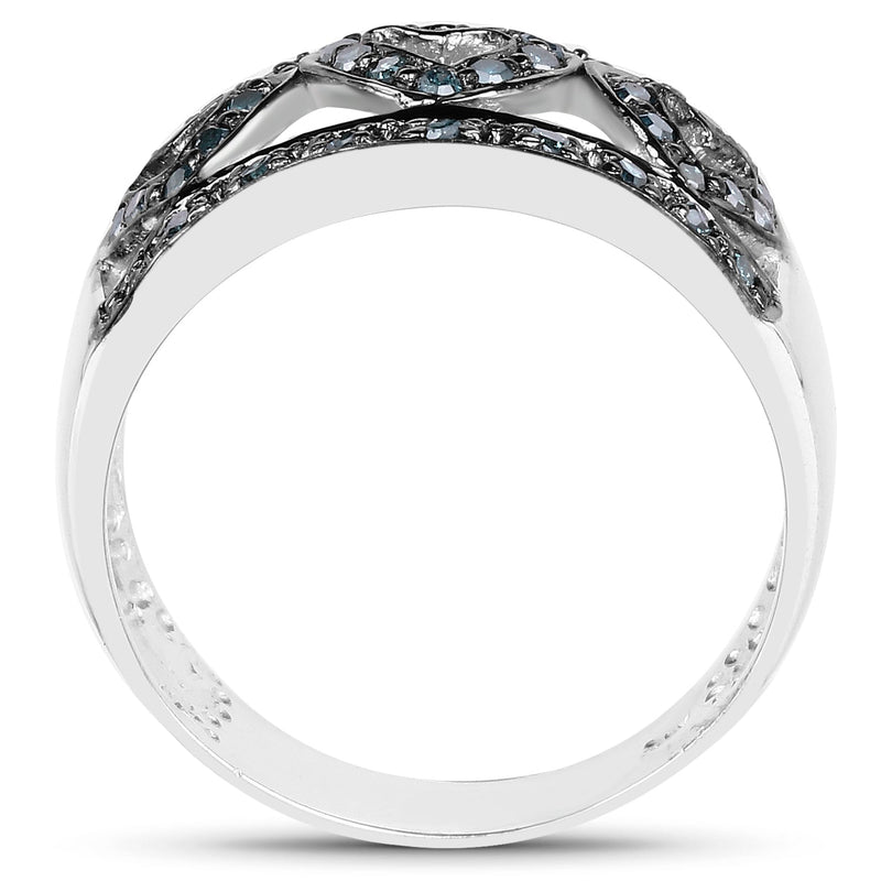Bids.com 0.32 Carat Genuine Blue Diamond .925 Sterling Silver Ring Rings White Smoke size 6.00,size 7.00,size 8.00,size 9.00