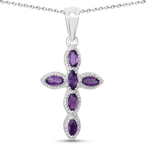Bids.com 0.90 Carat Genuine Amethyst .925 Sterling Silver Pendant Pendants White Smoke size 18.00,size 20.00