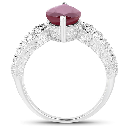 Bids.com 3.56 Carat Genuine Glass Filled Ruby and White Topaz .925 Sterling Silver Ring Rings White Smoke size 6.00,size 7.00,size 8.00,size 9.00,size 5.00