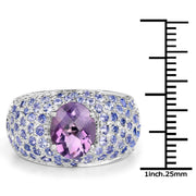 Bids.com 4.21 Carat Genuine Amethyst and Tanzanite .925 Sterling Silver Ring Rings White Smoke size 5.50,size 6.50,size 10.00,size 6.00,size 7.00,size 8.00,size 9.00