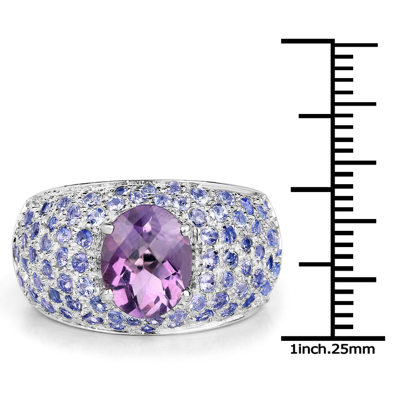Bids.com 4.21 Carat Genuine Amethyst and Tanzanite .925 Sterling Silver Ring Rings White Smoke size 5.50,size 6.50,size 10.00,size 6.00,size 7.00,size 8.00,size 9.00