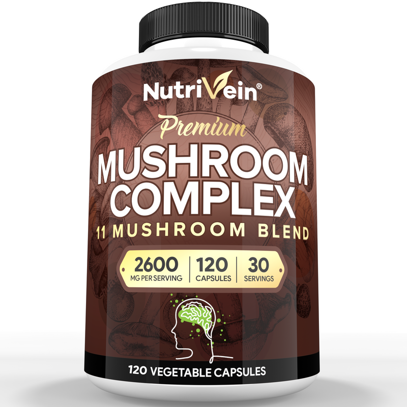 Nutrivein Nutrivein Premium Mushroom Supplement 2600 mg- Bottle 120 Capsules TV-N19P-4QLS White Smoke