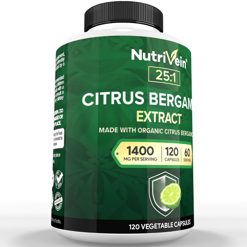 Nutrivein Nutrivein Premium Citrus Bergamot Supplement 1400mg 25:1 Bergamia Extract - 60 Day Supply - 120 Capsules White Smoke