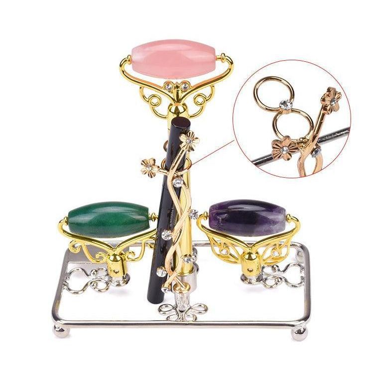 ZAQ Skin & Body Limited Edition - Magic Wand - Jade, Rose Quartz, Amethyst Facial Roller w/ Stand White Smoke