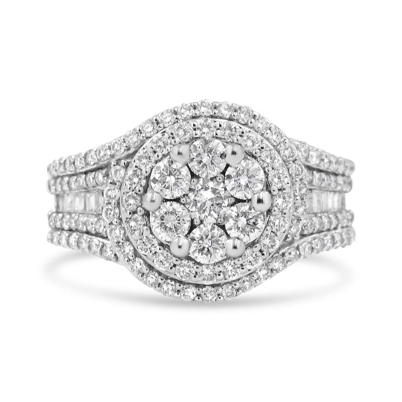 Bids.com 14K White Gold 1 1/2 Cttw Diamond Floral Cluster and Studded Shank Halo Ring (H-I Color, SI2-I1 Clarity) - Ring Size 7 Rings White Smoke 7 / White.Gold