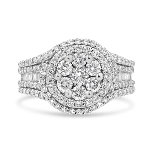 Bids.com 14K White Gold 1 1/2 Cttw Diamond Floral Cluster and Studded Shank Halo Ring (H-I Color, SI2-I1 Clarity) - Ring Size 7 Rings White Smoke 7 / White.Gold