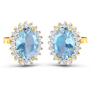 Bids.com 2.36 Carat Genuine Aquamarine and White Diamond 14K Yellow Gold Earrings Earrings White Smoke