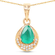 Bids.com 0.89 Carat Genuine Zambian Emerald and White Diamond 14K Yellow Gold Pendant Pendants White Smoke