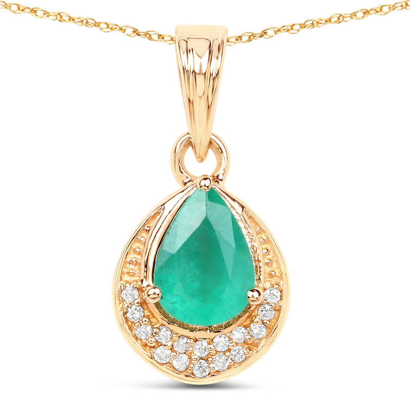Bids.com 0.89 Carat Genuine Zambian Emerald and White Diamond 14K Yellow Gold Pendant Pendants White Smoke
