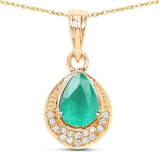 Bids.com 0.89 Carat Genuine Zambian Emerald and White Diamond 14K Yellow Gold Pendant Pendants White Smoke