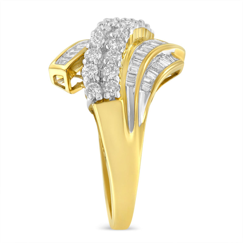 Bids.com 10K Yellow Gold 1.0 Cttw Round & Baguette Cut Diamond 64 Stone Bypass Style Channel Set Modern Statement Ring (H-I Color, SI1-SI2 Clarity) - Size 6 Rings White Smoke 7 / Yellow.Gold,7.25 / Yellow.Gold,6 / Yellow.Gold
