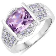 Bids.com 3.08 Carat Genuine Amethyst and Tanzanite .925 Sterling Silver Ring Rings White Smoke size 6.00,size 8.50,size 7.00,size 8.00,size 9.00