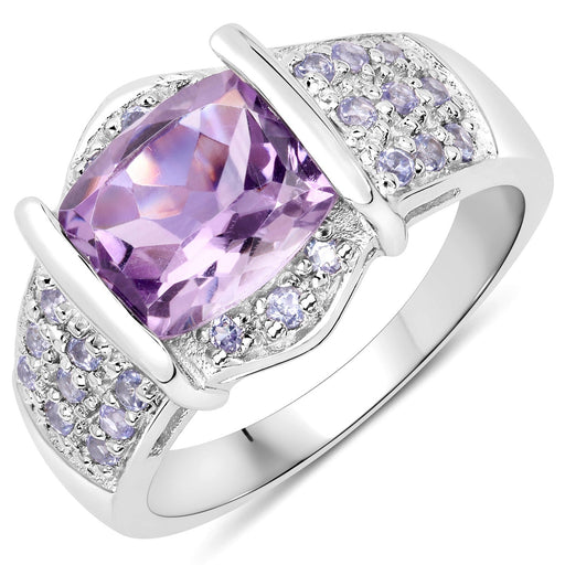 Bids.com 3.08 Carat Genuine Amethyst and Tanzanite .925 Sterling Silver Ring Rings White Smoke size 6.00,size 8.50,size 7.00,size 8.00,size 9.00
