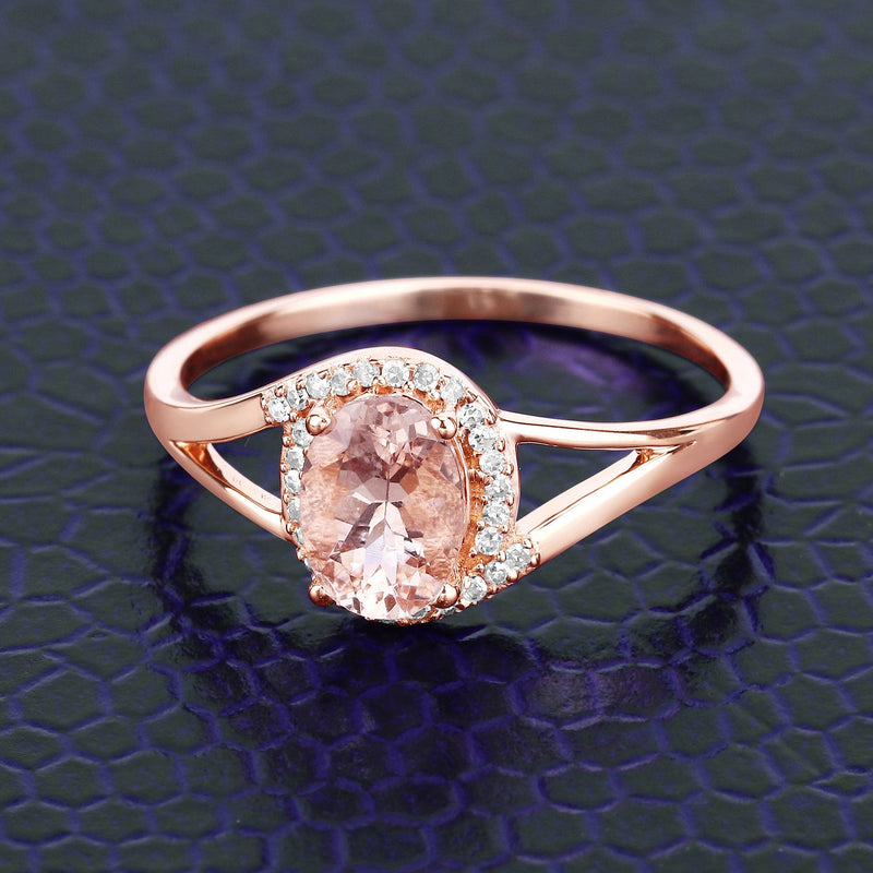Bids.com 0.78 Carat Genuine Morganite and White Diamond 14K Rose Gold Ring Rings Dark Slate Gray size 6.00,size 7.00,size 8.00,size 5.00,size 9.00