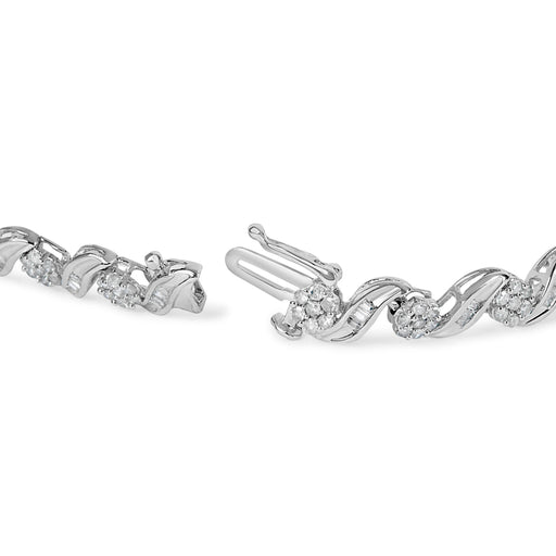 Bids.com 10K White Gold 2.00 Cttw Round-Cut and Baguette-Cut Diamond Floral Design Swirl Link 7" Bracelet (I-J Color, I1-I2 Clarity) Bracelets White Smoke White.Gold / 2.11