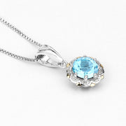 Bids.com 2.32 Carat Genuine Swiss Blue Topaz and White Diamond 14K Yellow Gold with .925 Sterling Silver Pendant Pendants White Smoke