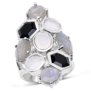 Bids.com 10.30 Carat Genuine White Rainbow Moonstone, Labradorite And Black Onyx .925 Sterling Silver Ring Rings White Smoke size 6.00,size 7.00,size 8.00,size 9.00
