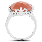 Bids.com 12.75 Carat Genuine Peach Moonstone .925 Sterling Silver Ring Rings White Smoke size 7.00,size 8.00,size 9.00,size 6.00