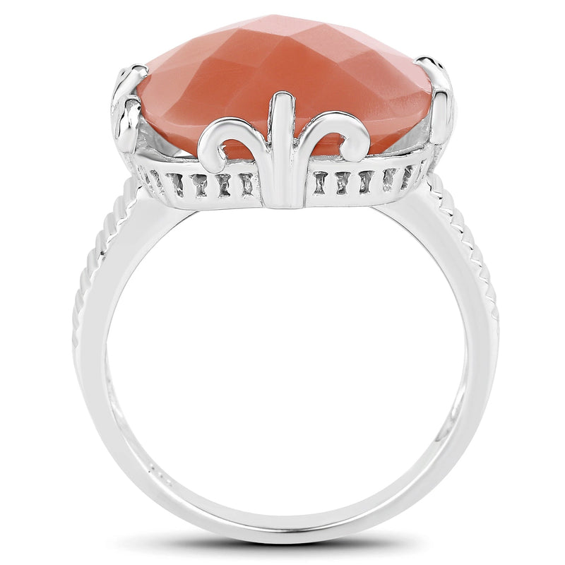 Bids.com 12.75 Carat Genuine Peach Moonstone .925 Sterling Silver Ring Rings White Smoke size 7.00,size 8.00,size 9.00,size 6.00