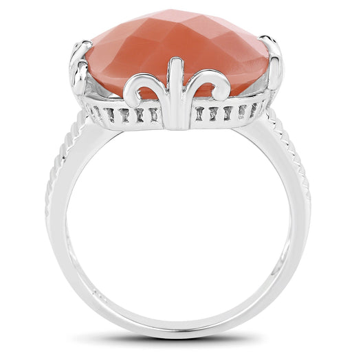 Bids.com 12.75 Carat Genuine Peach Moonstone .925 Sterling Silver Ring Rings White Smoke size 7.00,size 8.00,size 9.00,size 6.00