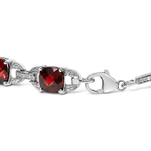Bids.com .925 Sterling Silver 7x7mm Checkered Cushion Red Garnet and Diamond Accent Fashion Tennis Link Bracelet (I-J Color, I1-I2 Clarity) - Size 7" Inch Bracelets White Smoke White.Sterling Silver / 7