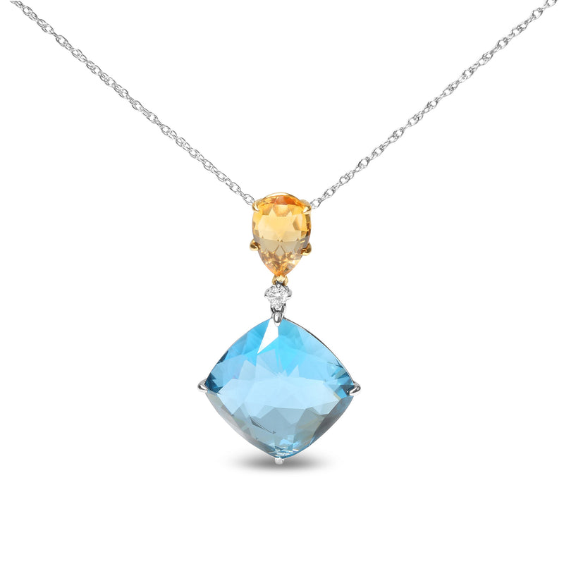Bids.com 18K White and Yellow Gold Diamond Accent and Yellow Citrine and Sky Blue Topaz Gemstone Dangle Drop 18" Pendant Necklace (G-H Color, SI1-SI2 Clarity) Necklaces White Smoke YellowWhite.Gold / 18