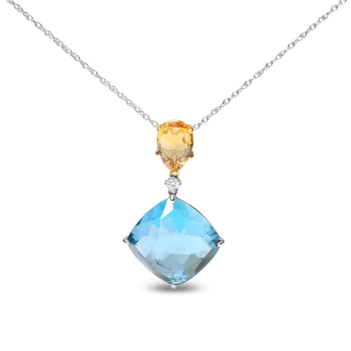 Bids.com 18K White and Yellow Gold Diamond Accent and Yellow Citrine and Sky Blue Topaz Gemstone Dangle Drop 18" Pendant Necklace (G-H Color, SI1-SI2 Clarity) Necklaces White Smoke YellowWhite.Gold / 18