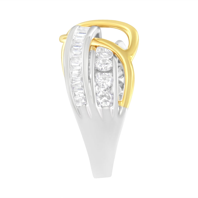 Bids.com 10K White and Yellow Gold 1 1/10 cttw Channel-Set Diamond Bypass Band Ring (J Color, I3 Clarity) - Size 7 Rings White Smoke 7 / YellowWhite.Gold,8 / YellowWhite.Gold,9 / YellowWhite.Gold,6 / YellowWhite.Gold