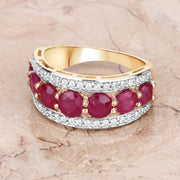 Bids.com 3.24 Carat Genuine Ruby and White Diamond 14K Yellow Gold Ring Rings Gray size 7.00,size 6.00,size 8.00