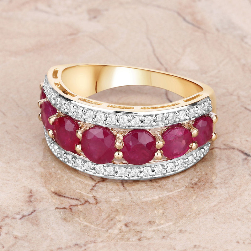 Bids.com 3.24 Carat Genuine Ruby and White Diamond 14K Yellow Gold Ring Rings Gray size 7.00,size 6.00,size 8.00