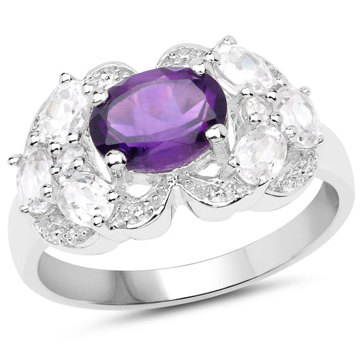 Bids.com 2.75 Carat Genuine Amethyst and White Zircon .925 Sterling Silver Ring Rings White Smoke size 5.00,size 6.00,size 8.00,size 9.00,size 10.00,size 7.00