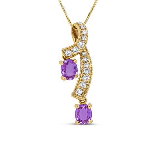 Bids.com 14K Yellow Gold 6x4mm Oval Pink Sapphire and 1/5 Cttw Round Diamond Pendant Necklace - (H-I Color, SI1-SI2 Clarity) Necklaces White Smoke Yellow.Gold / 18